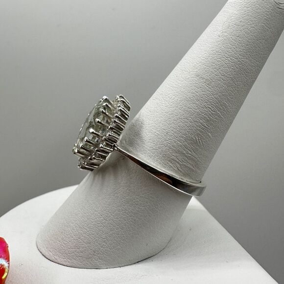 NWOT 9x12 oval cut Prasiolite w/ halo of cz diamonds in sterling silver ring! - Picture 5 of 11